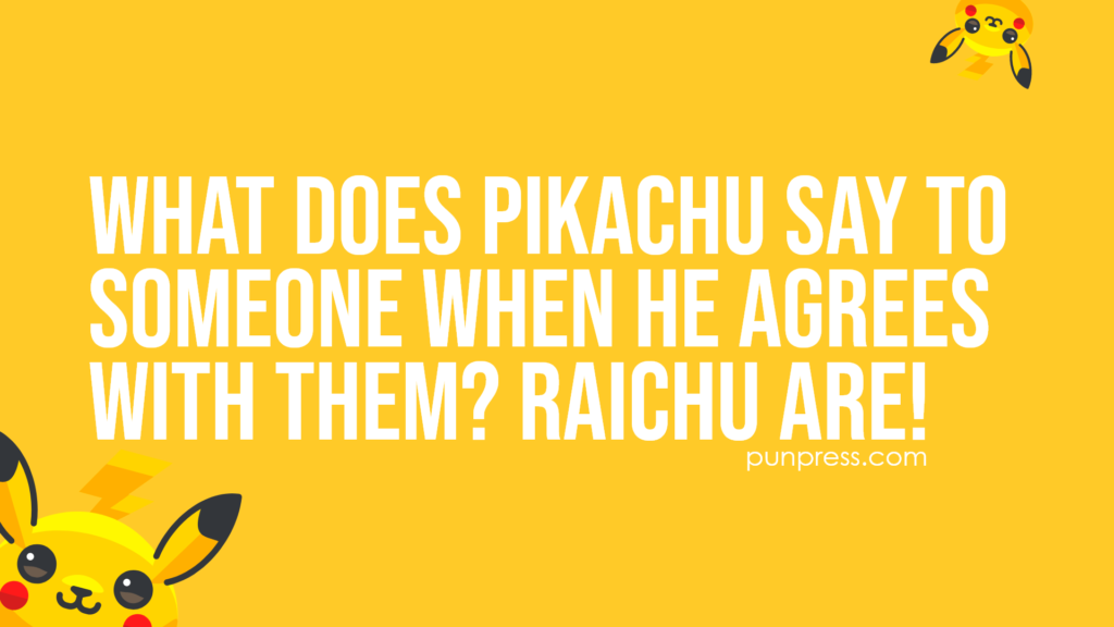 what does pikachu say to someone when he agrees with them? raichu are - pokemon puns