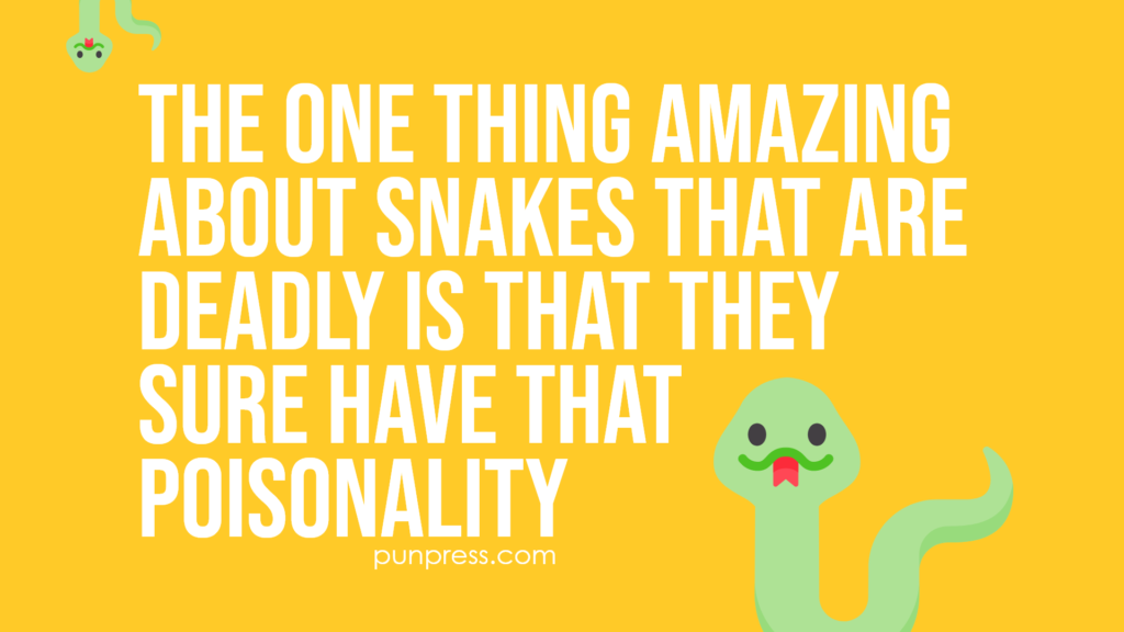 the one thing amazing about snakes that are deadly is that they sure have that poisonality - snake puns