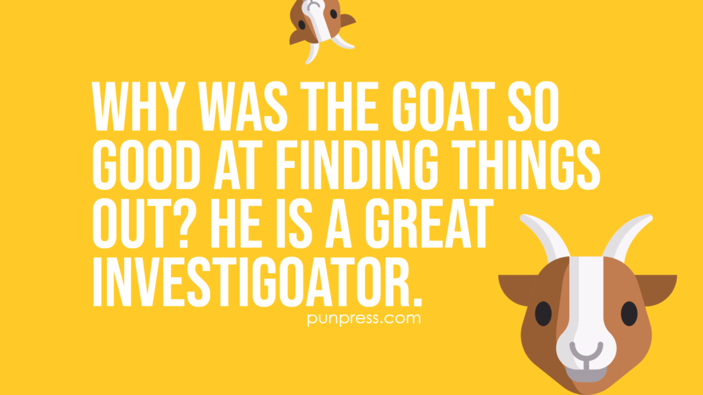why was the goat so good at finding things out? he is a great investigoator - goat puns