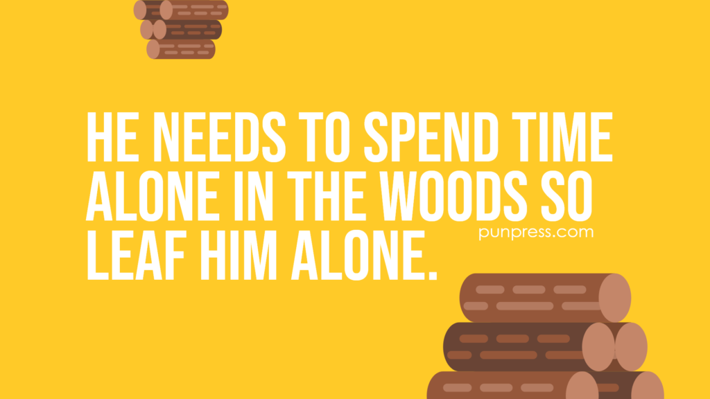 he needs to spend time alone in the woods so leaf him alone - wood puns