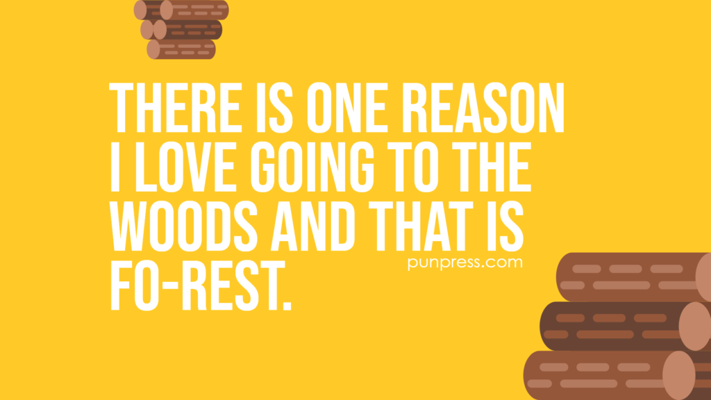 there is one reason I love going to the woods and that is fo-rest - wood puns